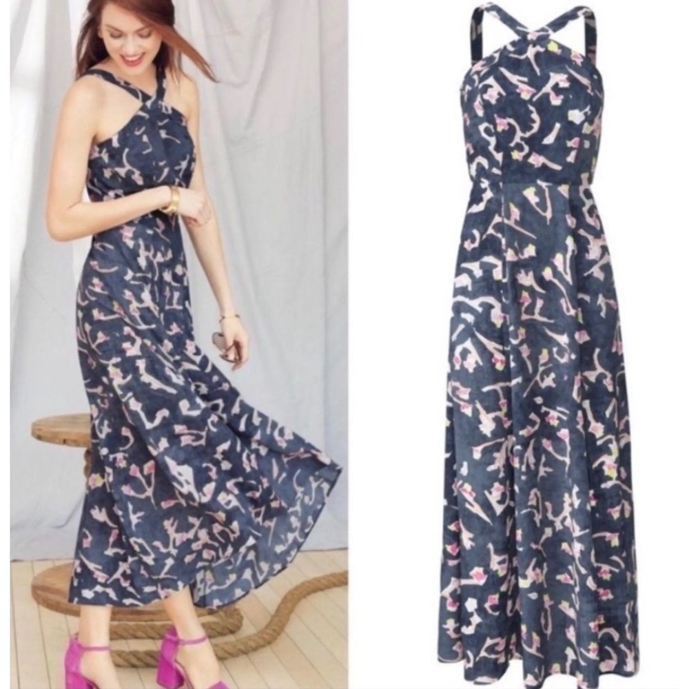 Cabi Aurora Watercolor Maxi Dress Floral Artistic Print Strappy A-Line‎ Smocked